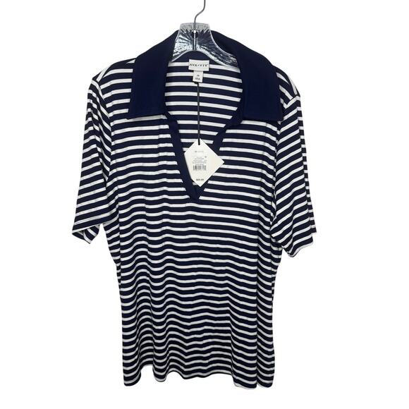 Ava & Viv Navy Striped Polo Collar Top 2X 20/22 Short Sleeve Knit Shirt NWT - Picture 1 of 8